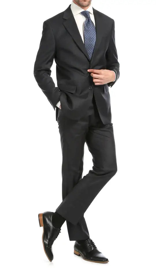 Ferrecci - Yves Premium Wool Plaid 2pc Slim Fit Suit Set: Blue Plaid / 40R/34W