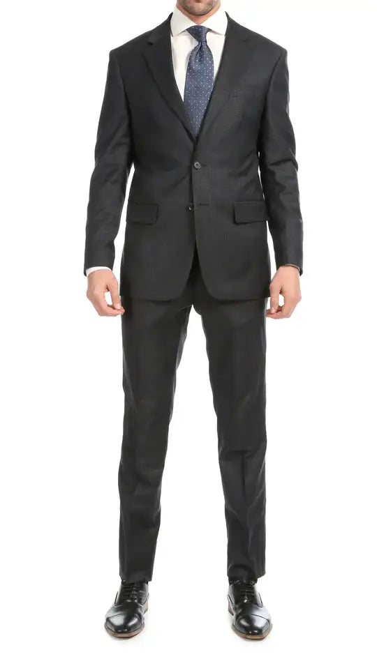 Ferrecci - Yves Premium Wool Plaid 2pc Slim Fit Suit Set: Blue Plaid / 40R/34W