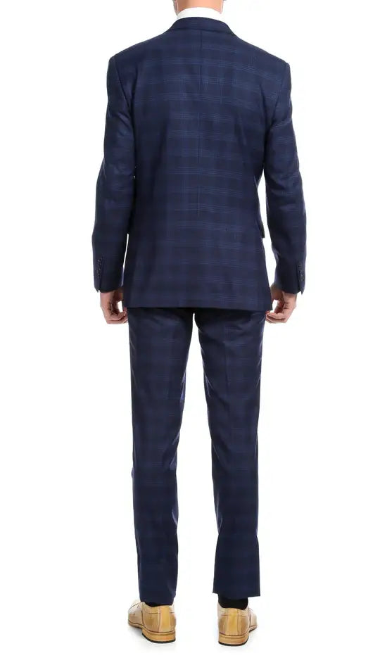 Ferrecci - Yves Premium Wool Plaid 2pc Slim Fit Suit Set: Blue Plaid / 40R/34W