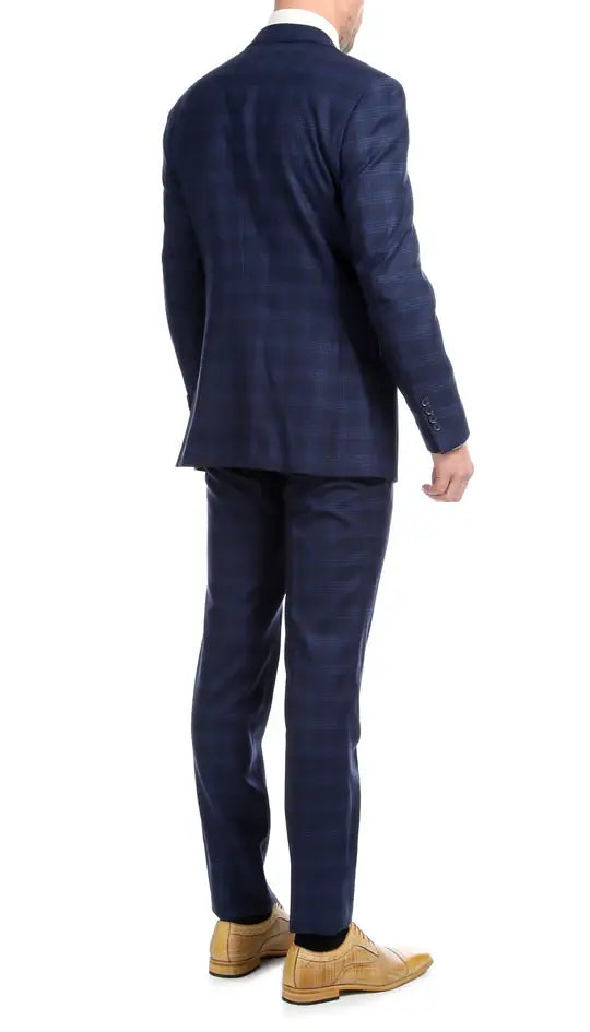 Ferrecci - Yves Premium Wool Plaid 2pc Slim Fit Suit Set: Blue Plaid / 40R/34W