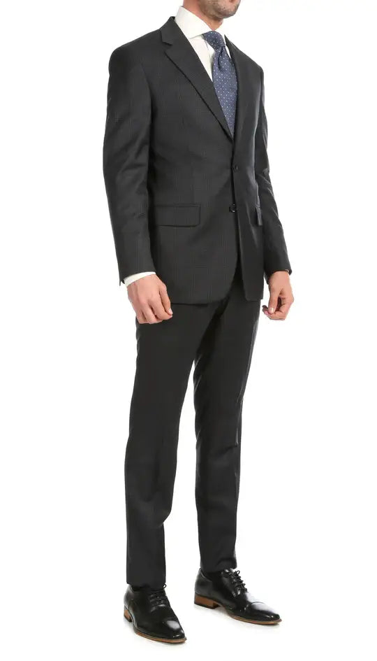 Ferrecci - Yves Premium Wool Plaid 2pc Slim Fit Suit Set: Blue Plaid / 40R/34W