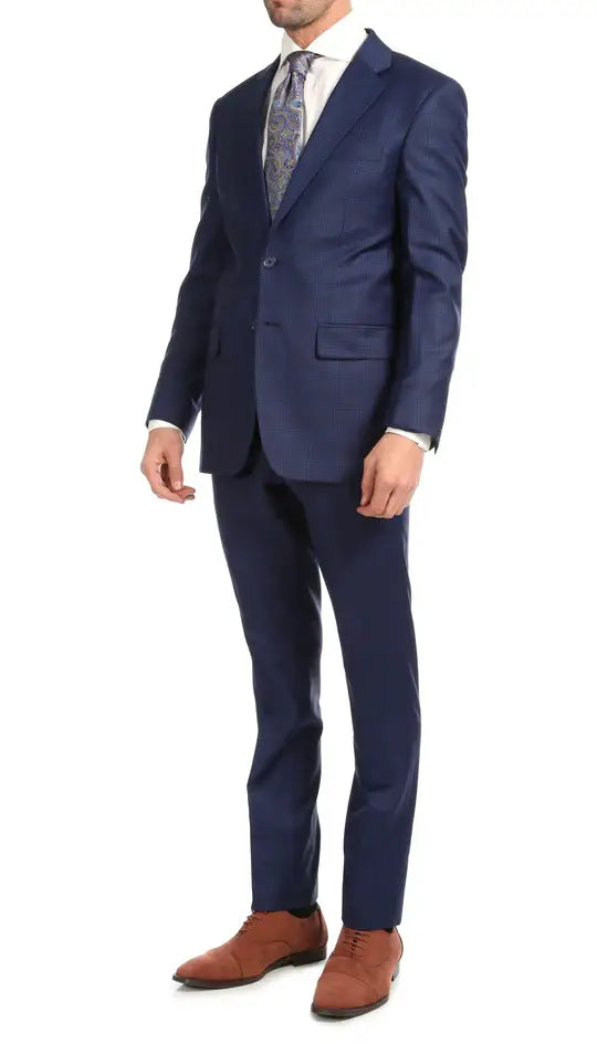 Ferrecci - Yves Premium Wool Plaid 2pc Slim Fit Suit Set: Blue Plaid / 40R/34W