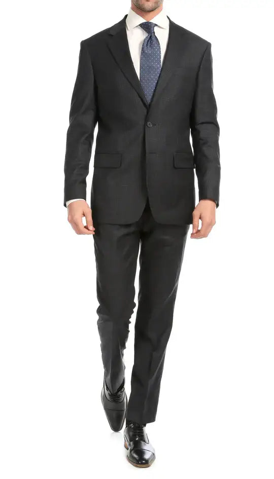 Ferrecci - Yves Premium Wool Plaid 2pc Slim Fit Suit Set: Blue Plaid / 40R/34W