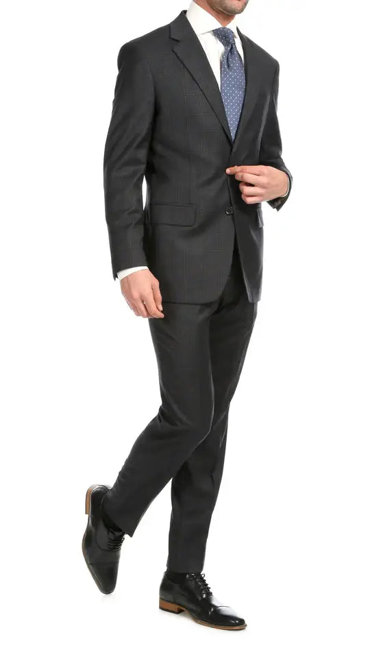 Ferrecci - Yves Premium Wool Plaid 2pc Slim Fit Suit Set: Blue Plaid / 40R/34W