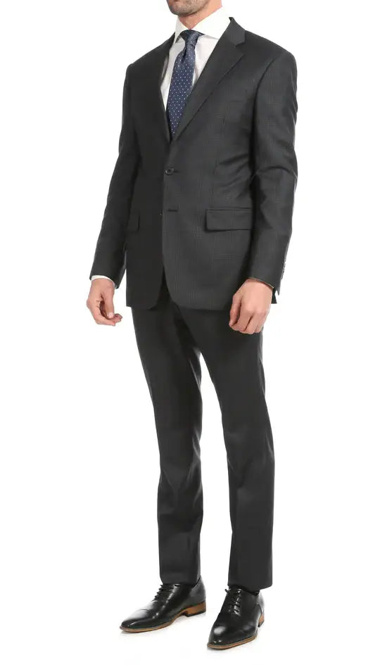 Ferrecci - Yves Premium Wool Plaid 2pc Slim Fit Suit Set: Blue Plaid / 40R/34W