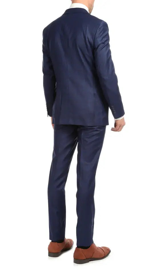 Ferrecci - Yves Premium Wool Plaid 2pc Slim Fit Suit Set: Blue Plaid / 40R/34W