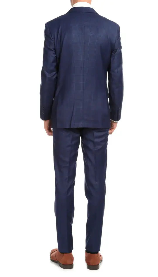 Ferrecci - Yves Premium Wool Plaid 2pc Slim Fit Suit Set: Blue Plaid / 40R/34W