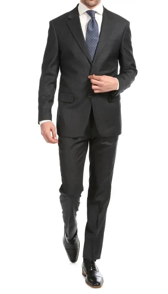 Ferrecci - Yves Premium Wool Plaid 2pc Slim Fit Suit Set: Blue Plaid / 40R/34W